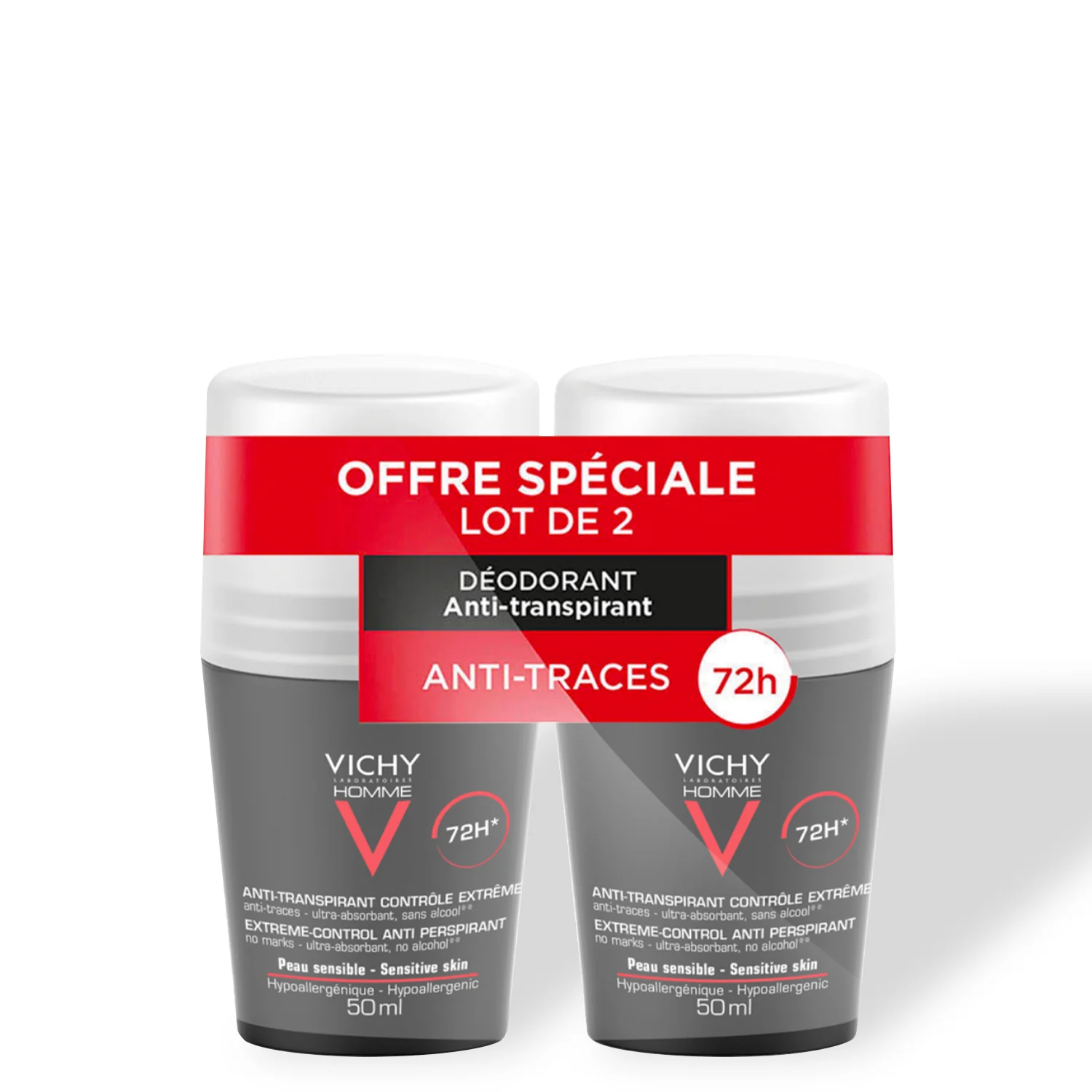 Vichy Homme 72h Anti-Perspirant Sensitive Skin Set of 2